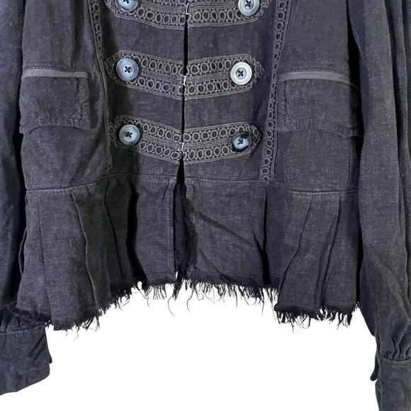 Free People Ariana Embroidered Jacket Jacket Womens XS Washed Black Military - Picture 4 of 7
